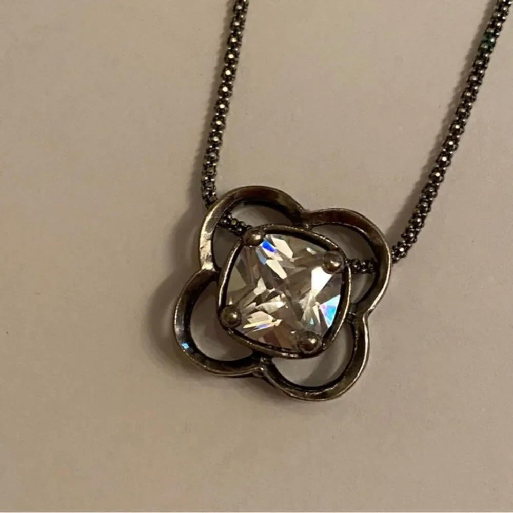 SILPADA NECKLACE STERLING SILVER 925 POPCORN CHAIN 16” CZ FLOWER PENDANT N1411 - Picture 6 of 11